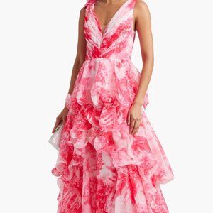 Marchesa Notte Tiered printed chiffon gown